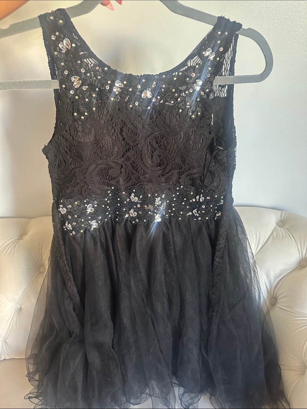 Girls Black Sequin Lace Tulle Formal Dress